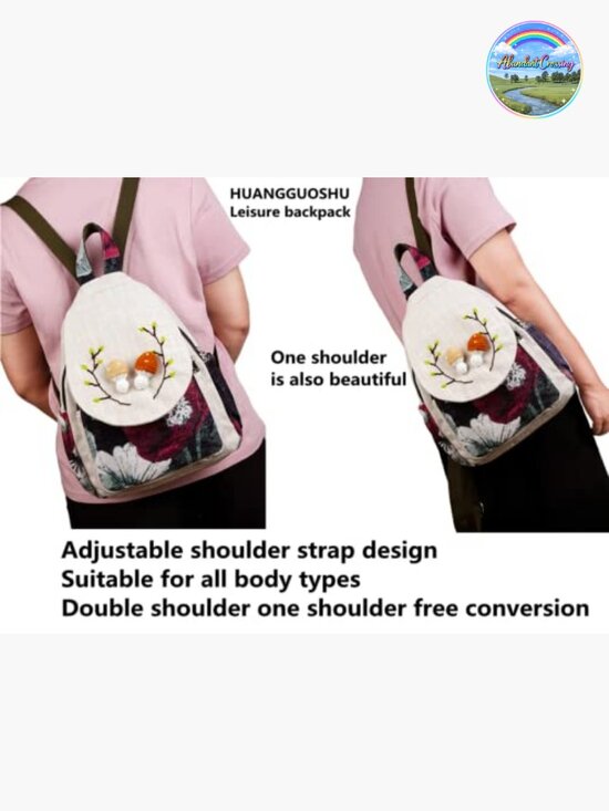 Boho Canvas Backpack Purse for Women - Adjustable Sling Bag Embroidered Woven main image 4